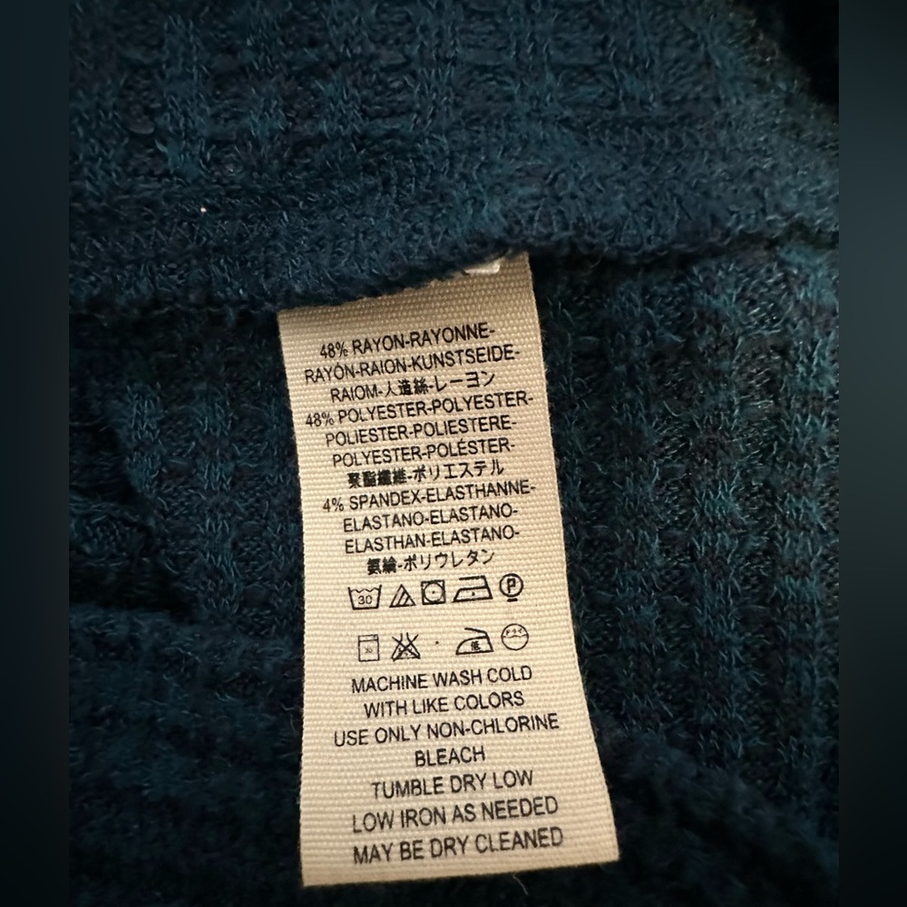 Free People We The Free Teal Cowl Neck Thermal Waffle-Knit Tunic Sweater Teal XS - Picture 12 of 13